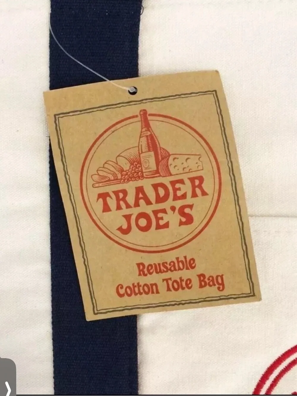 Trader Joe's Large Cream and Navy Canvas Tote Bag